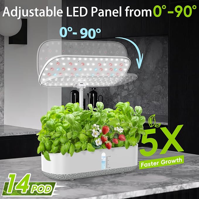 Large Hydroponics Growing System 14 Pods, Indoor Herb Garden with LED Grow Light, 5L Water Tank, Hydroponic Grow Kit with Auto-Timer, STEM Growing kit