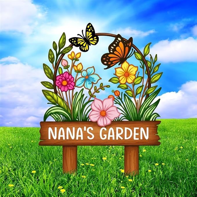 Personalized Metal Yard Sign for Mother's Day, Butterfly & Flower Design, Gift for Garden Lovers, Metal Sign, Garden Decor, Christmas Decoration