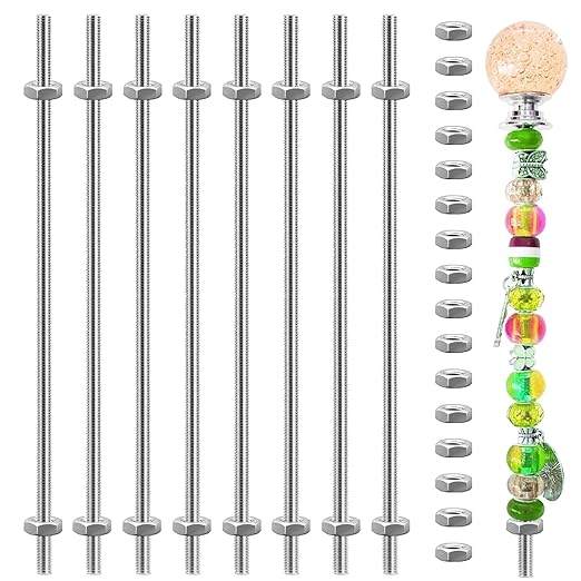 24 Pack 8/32 Inch Stainless Steel Threaded Rod with Hex Nuts Include 8 Pcs M4 Threads Studs Rods and 16 Pcs M4 Fully Threaded Hex Nuts for Hangers and Beaded Garden Stake Rods (16 Inch)
