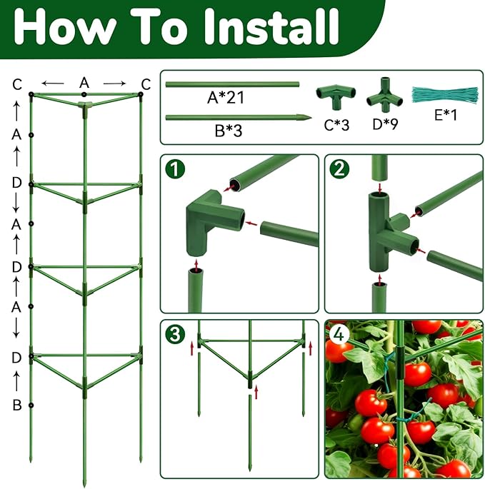 ZeeDix 4 Pack Heavy Duty Tomato Cages 65 Inch, Large Tall Plant Support Stakes for Climbing Plants Heavy Vegetables, Adjustable Tomato Trellis for Pots & Outdoor Raised Garden Beds