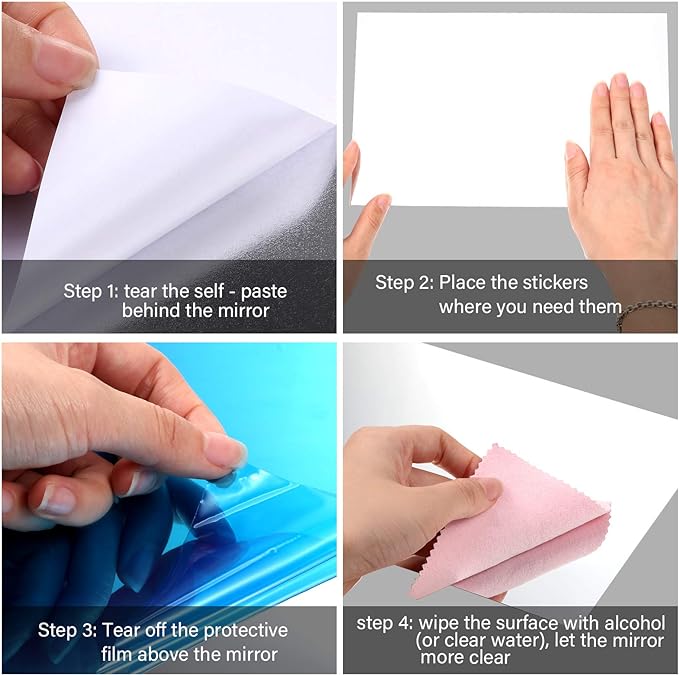 Zonon Flexible Mirror Sheets Self Adhesive Non Glass Mirror Tiles Stickers for Home Wall Decor(10 Pieces,6 x 9 Inches)