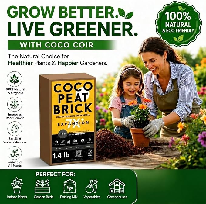 Coco Coir 650g Brick - Premium Organic Coco Peat Brick for Garden Soil & Potting Mixes-Seed Starter Soil, Coconut Fiber Substrate Mixes with Potting Soil for Indoor Plants & Outdoor Plants