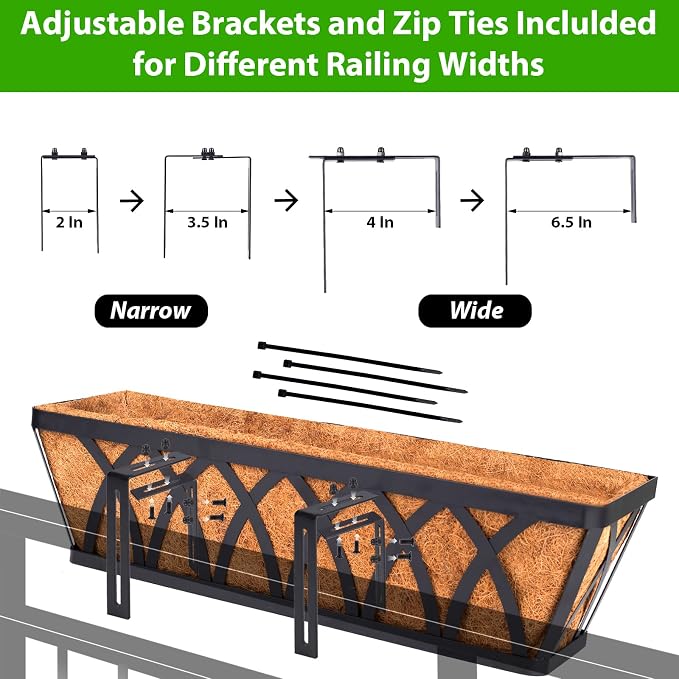 HKZ Deck Balcony Railing Planter Window Boxes - 2 Pack 30 Inch Planter Box, Balcony Planters Railing Hanging, Window Boxes Outdoor Fence Planters