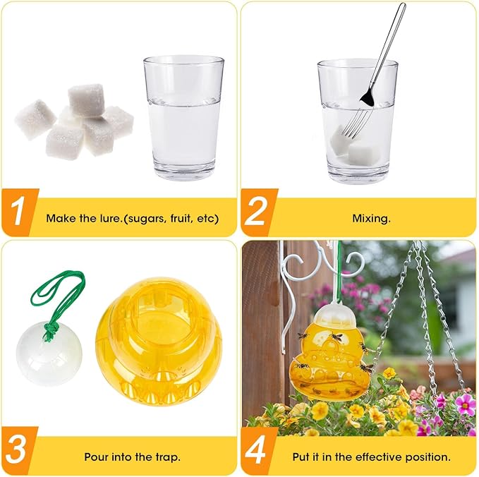 4 Pack Reusable Wasp Traps Outdoor Hanging Yellow Jacket Trap Carpenter Bee Traps for Outside Hornet Trap Wasp Catcher for Outdoors, Wasps Killer Garden, Farm, Insect Bug Flies