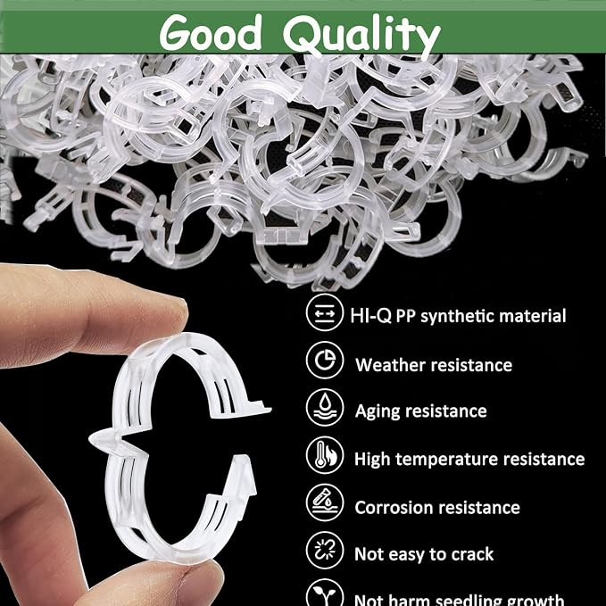 Plant Support Clips -100PK, White Tomato Clips for String Trellis, Grape Vine Clips for Garden Netting Climbing Plants, Secured Plastic Plant Clips