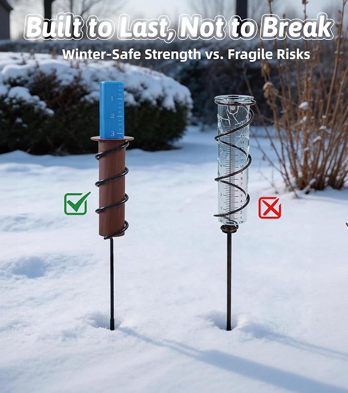 16.5″ Rain Gauge Outdoor Decorative with Floating Blue Tube, 7.8″ High Precision Plastic Rain Guage for Garden Yard Lawn, Freeze Proof Professional Measuring Tool with Large Scale and Steel Stake