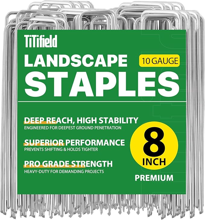 Landscape Staples 8 Inch Garden Stakes 50pack Galvanized Ground Anti-Rust Landscape Fabric Staples Garden Staples for Irrigation Tubing, Fence, Weed Barrier, Ground Cover