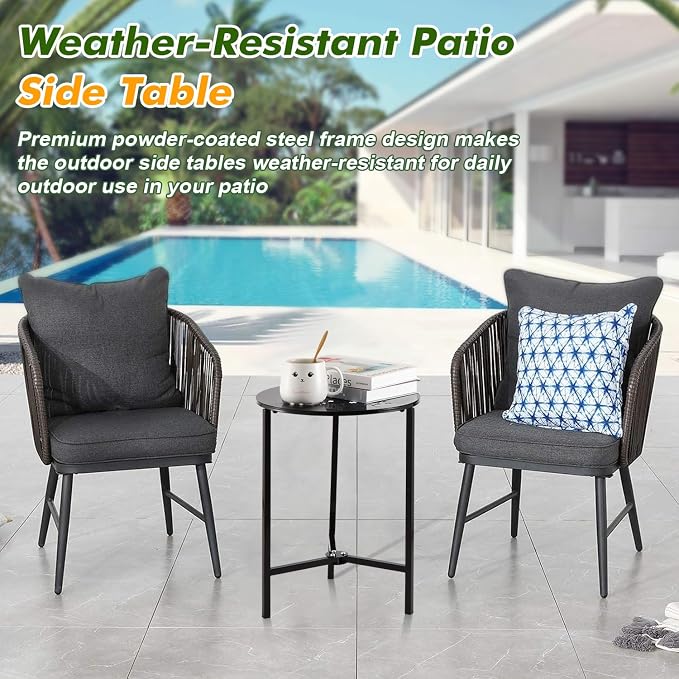 Party Zealot Set of 2 Small Round Metal Side Tables 13 Inches Black Outdoor End Tables for Patio, Balcony, Porch or Garden – Weather-Resistant Corner Coffee Table for Small Spaces & Indoor Plant Stand