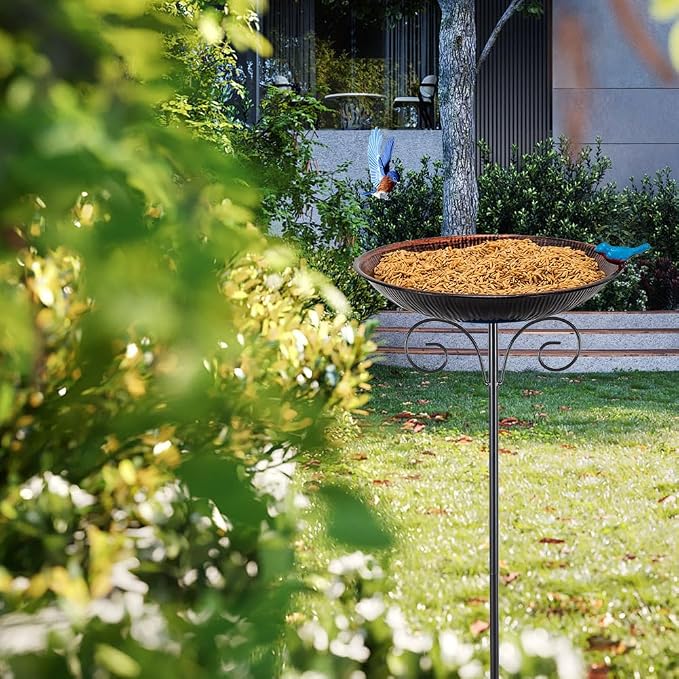 Metal Bird Bath for Outdoor,10" Wide Standing Frees Birdfeeder with Metal Stake,Vintage Bird Baths Feeder Bowl for Outdoors Garden Patio Yard Lawn Decor (Antique Bronze)
