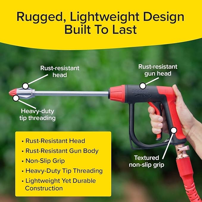 Pocket Hose Arrow, AS SEEN ON TV, Customizable Spray Nozzle from Powerful Jet Stream Cleaning to Gentle Garden Watering, Flow Force Tech, 4 Precision Tips, Rust-Resistant, Non-Slip Grip, Car Wash