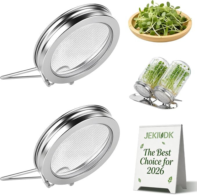 2 PCS Mason Jar Lids Sprouting Sprouts Growing Kit Seed Metal Bean Company Broccoli Masontops Maker Wide Mouth Mesh Microgreen Grower Stand Attachments Multi Pour Glass Rack Filter Germinating