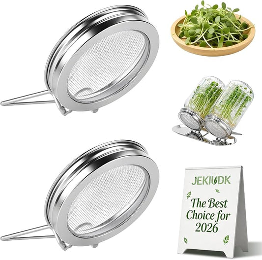 2 PCS Mason Jar Lids Sprouting Sprouts Growing Kit Seed Metal Bean Company Broccoli Masontops Maker Wide Mouth Mesh Microgreen Grower Stand Attachments Multi Pour Glass Rack Filter Germinating