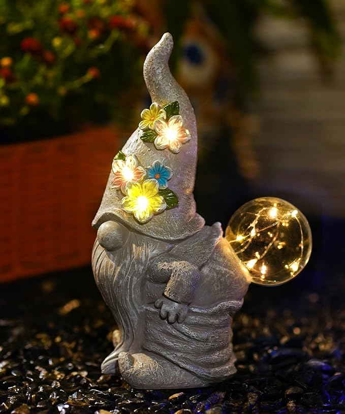 Qeeman Garden Decor Gnome Blow Bubbles: Outdoor Decorations Yard Art Statues for Patio Balcony Lawn Figurine - Gifts for Mom Grandma