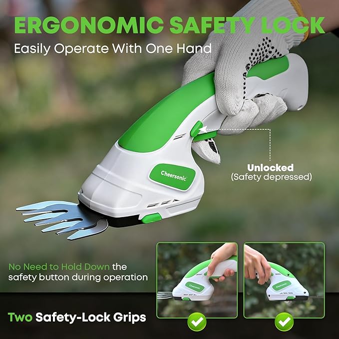 Cordless Grass Shear & Hedge Trimmer 7.2V Handheld Electric Grass Trimmer with 2 * 2000mAh Battery 2 in 1 Lightweight Shrub Trimmer Type-C Cable for Small Bushes, Lawn Edging & Garden Green