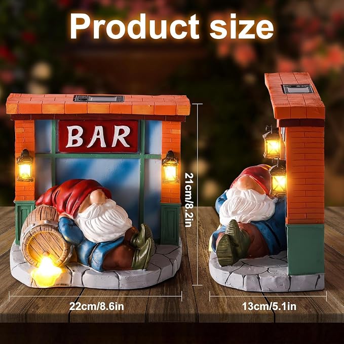 WINTS Solar Garden Gnomes,Funny Tavern Gnome Statue for Outdoor Decor with Light-Up Barrel for Lawn, Patio, Yard, Balcony–Gift for Lovers,Mom,Friends,Husband for Father's Day & Birthday