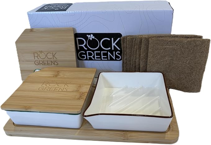 Microgreens Growing Kit. Easy-To-Use, Self-Watering. Includes Two Specially Designed Color-Coded Ceramic Trays With Matching Lids to Create an Optimal Cozy Microenvironment for Seeds; Mats, and a Tray
