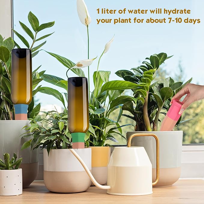 Jovitec 10 Pieces Terracotta Plant Watering Stakes Self Watering Spikes Automatic Plant Waterers Devices for Indoor Outdoor Home and Office Plants (Multi Color)