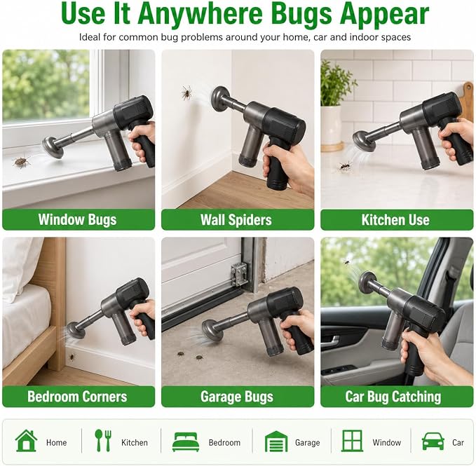 2026 Bug Vacuum Catcher,Cordless Handheld Spider&Insect Catcher with Strong Suction,USB Rechargeable Bug Sucker for Stink Bugs,Moths,Cockroaches,Flies,Indoor Home Car Kitchen Use,Safe for Kids&Adults