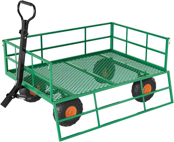 GarveeLife Heavy Duty Steel Garden Cart 1200 LBS Capacity 3 in 1 Pullable Garden Wagon with 13 in Wheels for Gardening Soil, Tools, and Plant Transport