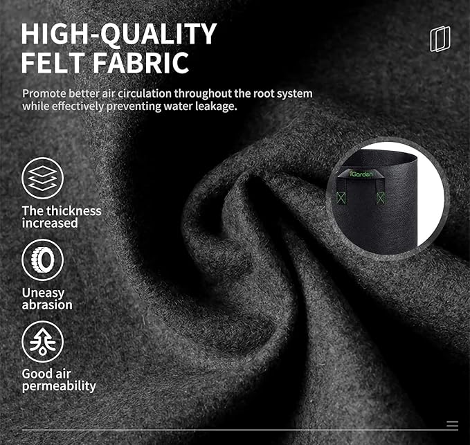 iGarden Grow Bags Tall, 7 Gallon Grow Pots 6 Pack with Handles, Heavy Duty 280G Thickened Nonwoven Fabric Plant Bag for Vegetables, Black