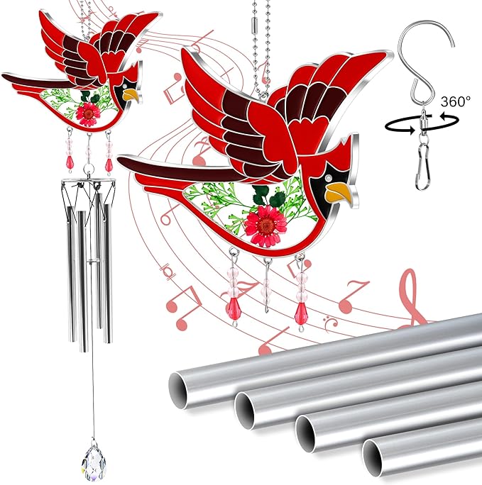 KY&Bosam Cardinal Wind Chimes for Outside Memorial Sympathy Gifts 20" Memorial Wind Chimes for Loss of Loved One Cardinal Sympathy Wind Chimes Bereavement Condolence Remembrance Gift for Loss of Mom
