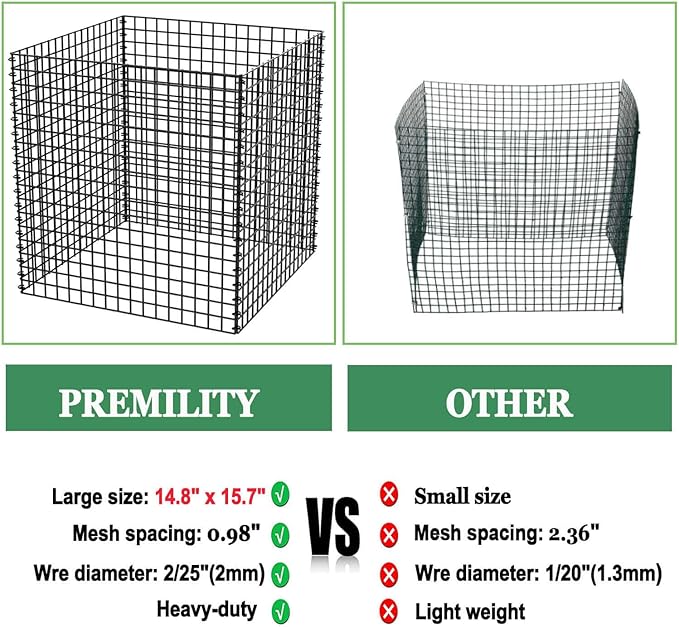 (6 Packs) Plant Protectors from Animals, 14.8" Lx14.8 Wx15.7 H Heavy-Duty Large Wire Plant Cages, Keep Rabbits Out for Vegetables, Shrubs & New Plants