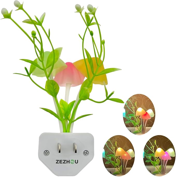 ZEZHOU Smart Sensor Led Night Lights - 2Pack 7 Color Changing Mushroom Nightlight Dusk to Dawn Sensor Auto On/Off, 0.6W Plug-in Wall Dream Bed Lamp, Gift Ideal for Nursery Baby Kids Children Adults