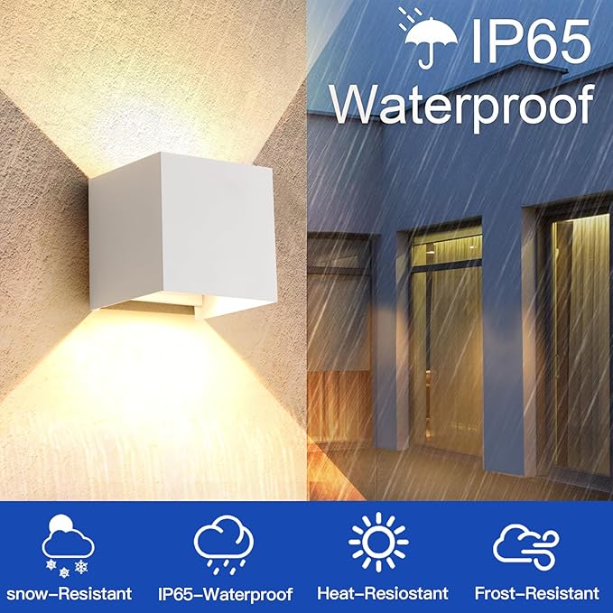 LED 15W Outdoor Sconce Lights Exterior/Interior 3 Colors Adjustable Wall Light Fixture IP65 Waterproof Porch Exterior Wall Sconce Modern Outdoor Lighting Square Aluminum White Up and Down Lights