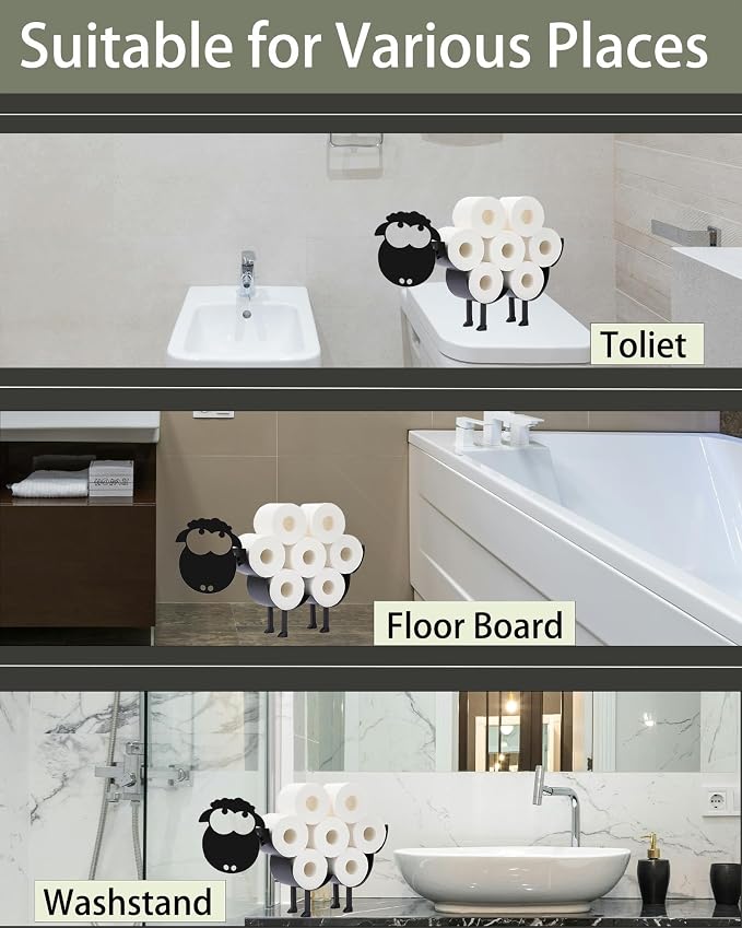 Cute Sheep Toilet Tissue Holder,Animal Paper Holders,Decorative Metal Papers Holder,Funny Toilet Animal Storage for Bathrooms,Bathroom Paper Organizer for Extra 8 Rolls Stand & Wall Mounted Art Decor