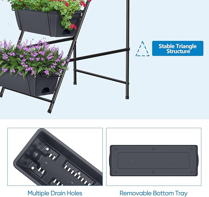 Raised Garden Bed 5 Tier Vertical Planter Standing Herb Garden Elevated Box With Drainage Holes Tall Planters for Outdoor Plants Vegetables Flowers Grey