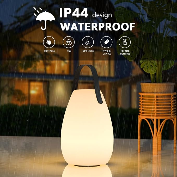 uuffoo 2 Pack Rechargeable Portable Table Lamp, Cordless RGB Lantern, Decorative LED Night Light, IP44 Waterproof Indoor Outdoor Lamp for Bedroom Patio Garden Wedding Party