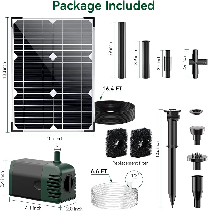 POPOSOAP Solar Water Pump Fountain,20W Solar Fountain Pump 320GPH Solar Powered Water Pump with Adjustable Flow, PVC Tubing and 16.4ft Cord Length for Ponds, Garden, Waterfall, Fish Pond
