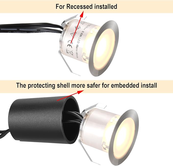 SMY Lighting Recessed LED Deck Light Kits with Protecting Shell φ32mm, Outdoor LED Landscape Lighting IP67 Waterproof,12V Low Voltage for Garden,Yard Steps,Stair,Patio,Floor,Kitchen Decoration