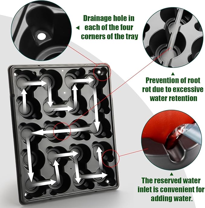 RooTrimmer 20 Cell Plant Trays for Carrying 3 inch Round Nursery Pots, Sturdy Plastic Trays Suitable for Holding 200 pcs Peat Pots (10 Packs - Trays Only, Pots Not Included)