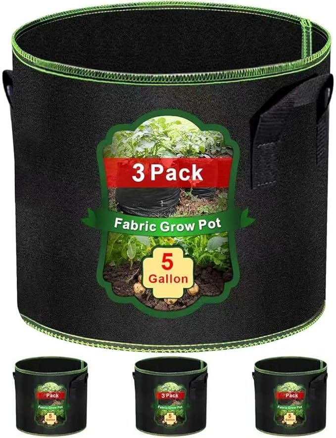 MEKOLIFE 5 Gallon Grow Bags-3 Pack, Thickened Nonwoven Fabric Aeration Planter Bags with Handles, Heavy Duty Vegetable/Flower/Potato Planting Pots for Garden Outdoor