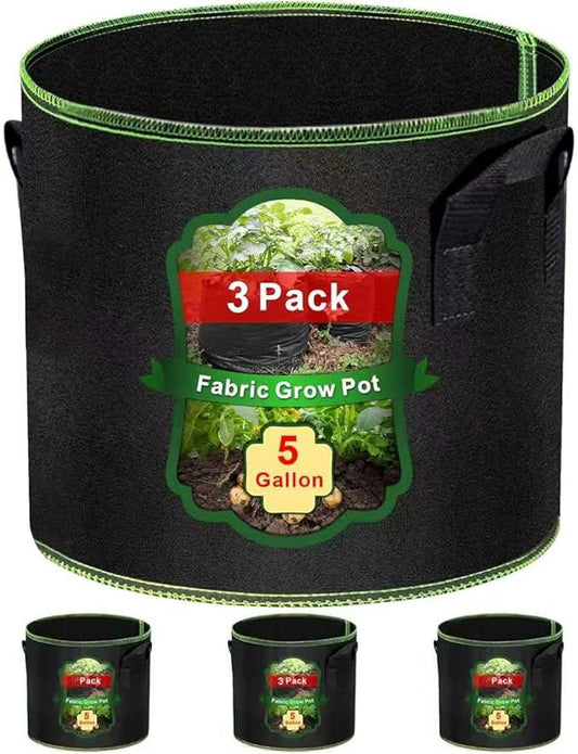 MEKOLIFE 5 Gallon Grow Bags-3 Pack, Thickened Nonwoven Fabric Aeration Planter Bags with Handles, Heavy Duty Vegetable/Flower/Potato Planting Pots for Garden Outdoor