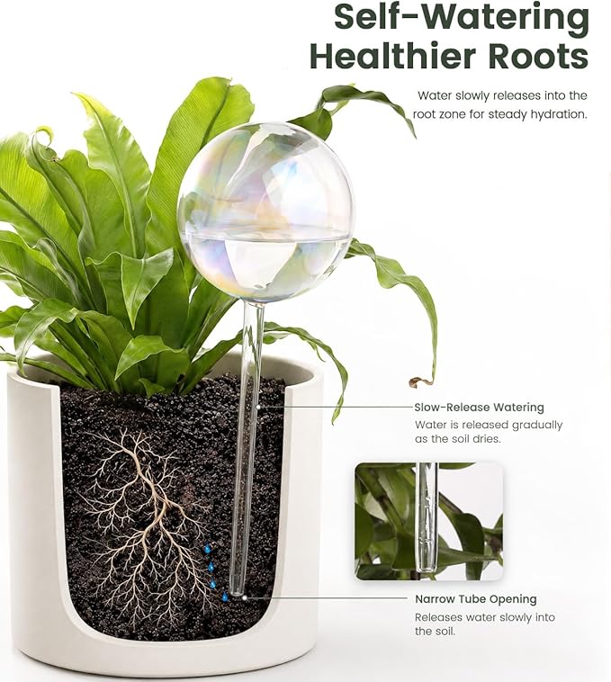 Glass Iridescent Self Watering Globes, 17 oz Rainbow Glass Plant Watering Globes, 500ml Self Watering Planter Insert Bulbs, Automatic Waterer Spikes for Indoor&Outdoor potted Plants, Large, 2 Pack
