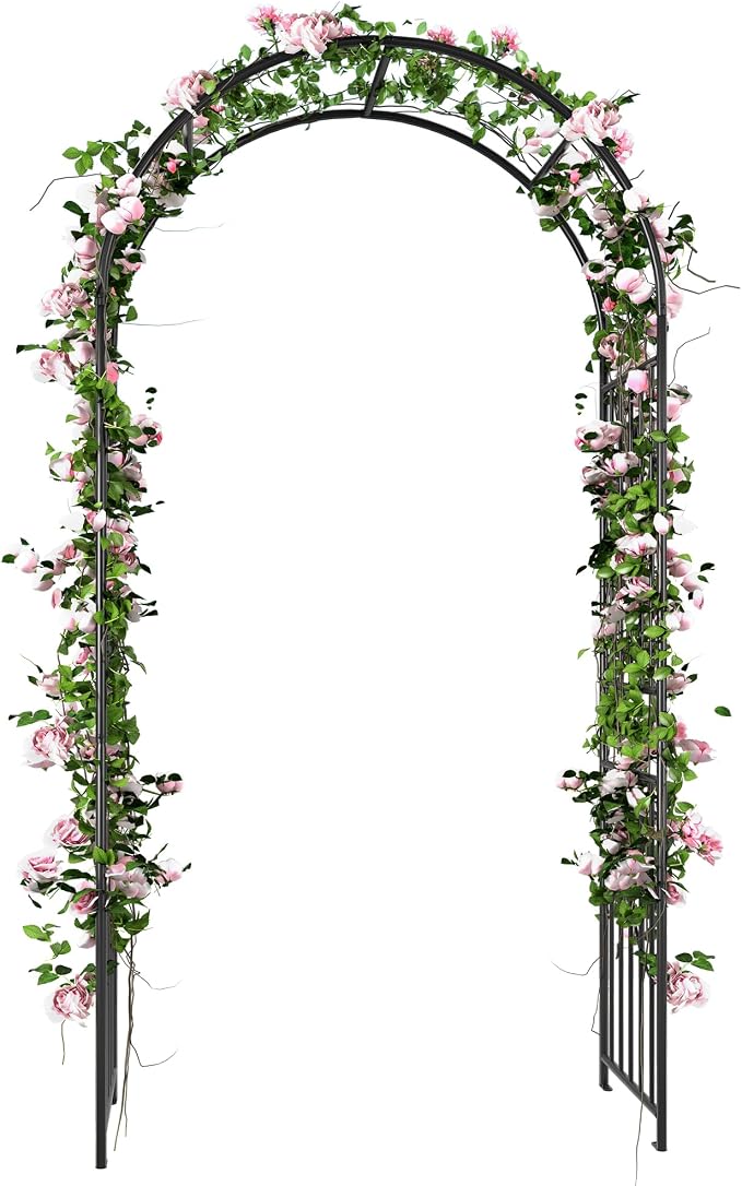 Metal Garden Arbor, 86" H Garden Arch for Climbing Plants Outdoor, Wedding Arches for Ceremony, Black Garden Archway for Backyard, Lawn and Patio