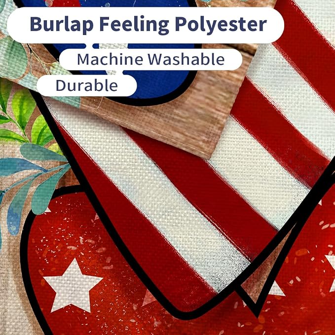 CROWNED BEAUTY 4th of July Patriotic Welcome House Flag 28x40 Inch Double Sided USA Hearts Blue Red Memorial Day Independence Day Outside Yard Party Decoration CF473-40