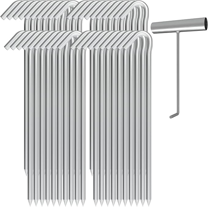 Metal Tent Stakes Heavy Duty 9 Inch with Puller Tool, 40 Pack Anti-Rust Galvanized Steel Ground Anchors Camping Tarp Stakes for Inflatables Outdoor Decorations