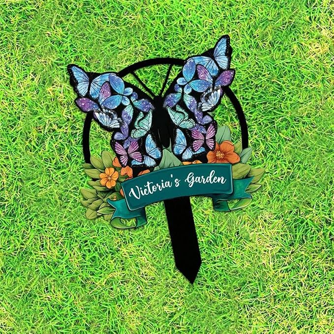 Personalized Metal Yard Sign, Custom Metal Stake Decor, Butterfly & Flower Design, Gift for Garden Lovers, Garden Decor (Butterfly & Flower)
