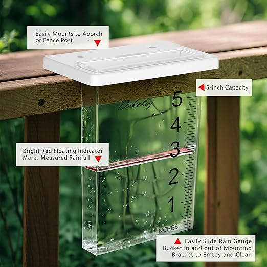 Waterfall Rain Gauge Outdoor with Clear Scale,Accurate 5-Inch Rain Gauges with Large Numerals &Easy-Read Red Float,Weather Resistant Outdoor Rain Gauge for Yard,Garden,Lawn,Deck,Fence