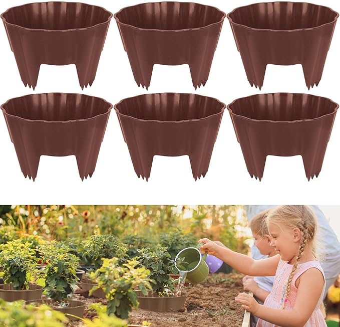 6 Pack Round Planting Grow Rings,7" Planting Protective Round Edging, Plant Support Rings to Protects Plants, Deep Watering Plant Collars for Vegetables Herbs Flowers (Brown)