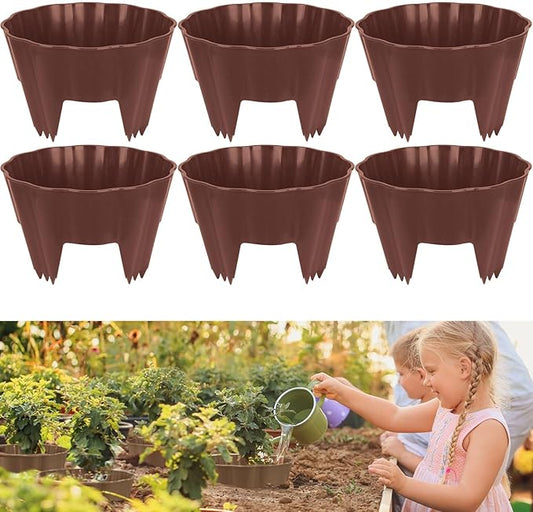 6 Pack Round Planting Grow Rings,7" Planting Protective Round Edging, Plant Support Rings to Protects Plants, Deep Watering Plant Collars for Vegetables Herbs Flowers (Brown)