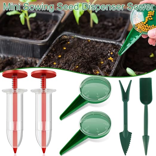 6Pcs Mini Sowing Seed Dispenser, Seed Planter Tool, Handheld Seed Planter, Seed Sower Tool, Reusable Seedlings Dibber and Widger Set with Seedlings Dibber Widger for Spreading