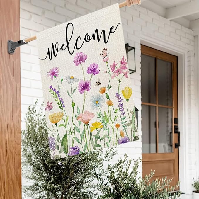 CROWNED BEAUTY Spring House Flag Floral 28x40 Inch Double Sided for Outside Welcome Burlap Large Big Yard Holiday Decoration CF741-40