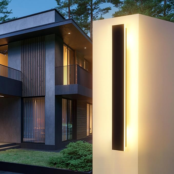 Outdoor Wall Light LED Long Wall Sconce 31.5in Ip65 Waterproof Black Modern Outdoor Lights 3000k 26W Metal Exterior Light Fixture For Porch Light Patio Front Door Yard Garden Villa Living Room
