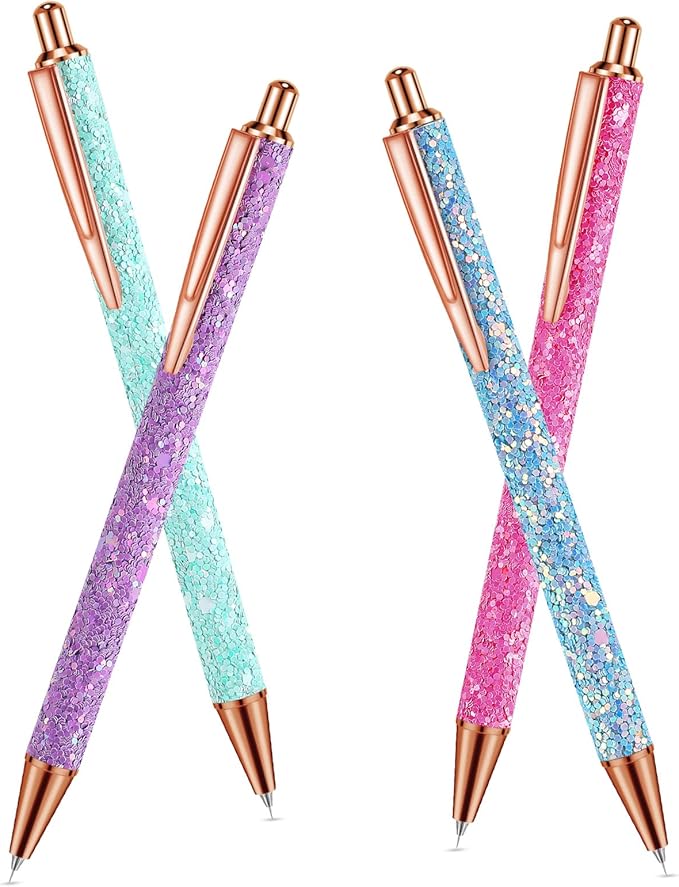 Epakh 4 Piece Air Release Weeding Pen Craft Retractable Adhesive Vinyl Tool Glitter Pin Pen Stainless Steel Weeding Tools for Vinyl for Bubble Removal DIY Craft Project(Glitter Color)