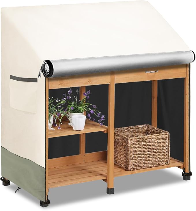 Outdoor Garden Potting Bench Table Cover with Split Zipper,Heavy 600D Duty Waterproof Anti-UV All Weather Protection,47" x 20" x 47" -Beige