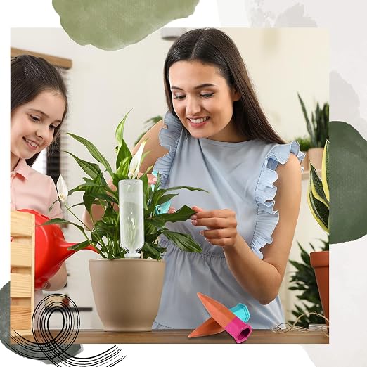 Ziliny 8 Pack Terracotta Watering Spikes Devices, Plant Self Watering Spikes with 25 oz Plastic Wine Bottles, Slow Release Vacation Insert Plant Waterer Devices for Indoor Outdoor